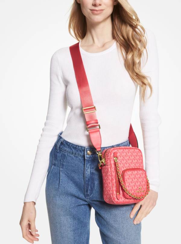 Damske Crossbody Kabelka Michael Kors Elliot Small Logo Svetlo Červené - Kabelky Michael Kors Levně | QVUXC-2056